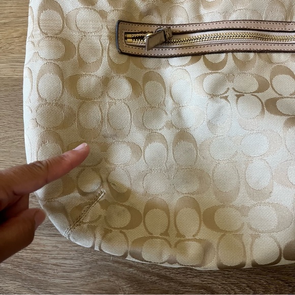 Coach Signature Stripe Green Tan Convertible Hobo Shoulder Bag F29941 Read Notes - Picture 13 of 14